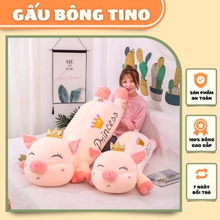 Gấu ôm heo to đội vương miện tino dáng nằm dễ thương, gối ôm con lợn nhồi bông cao cấp