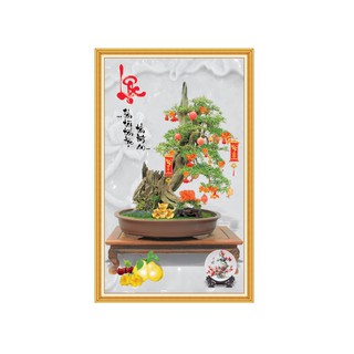 Tranh dán tường 3D VTC Chậu Lựu chữ Lộc trang trí tết LUU-001