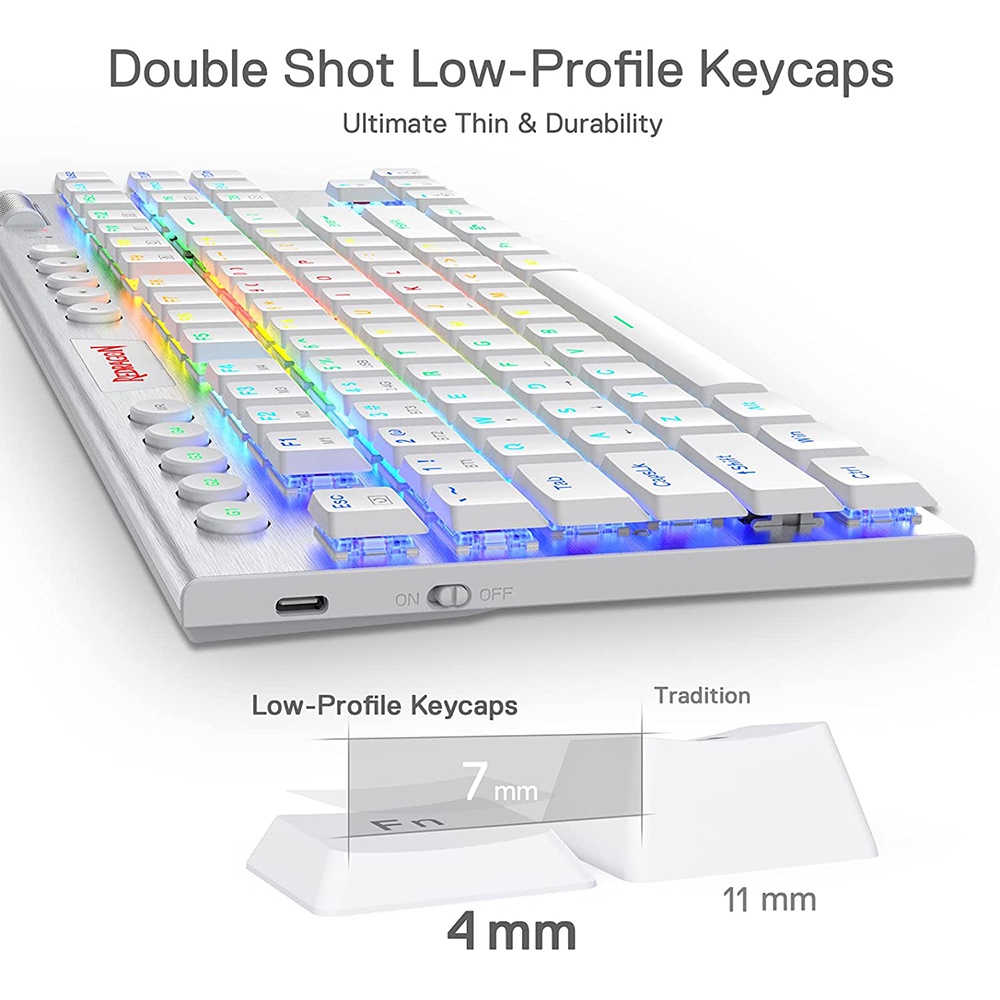 Bàn phím cơ chơi game Redragon Horus TKL K621 RGB kết nối bluetooth 5.0 2.4G 3 chế độ 97 phím