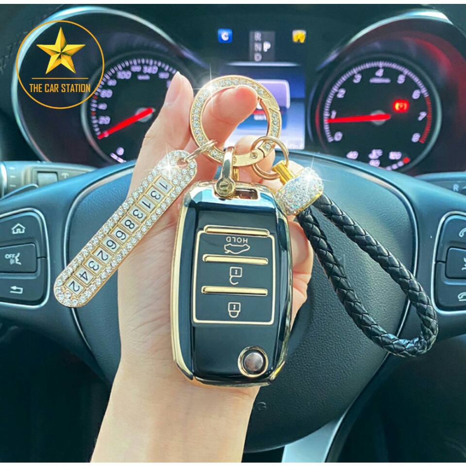 [KIA] - Ốp đính đá bọc chìa khóa xe hơi ô tô KIA MORNING -Bao da bọc chìa khóa đính đá Mẫu 91