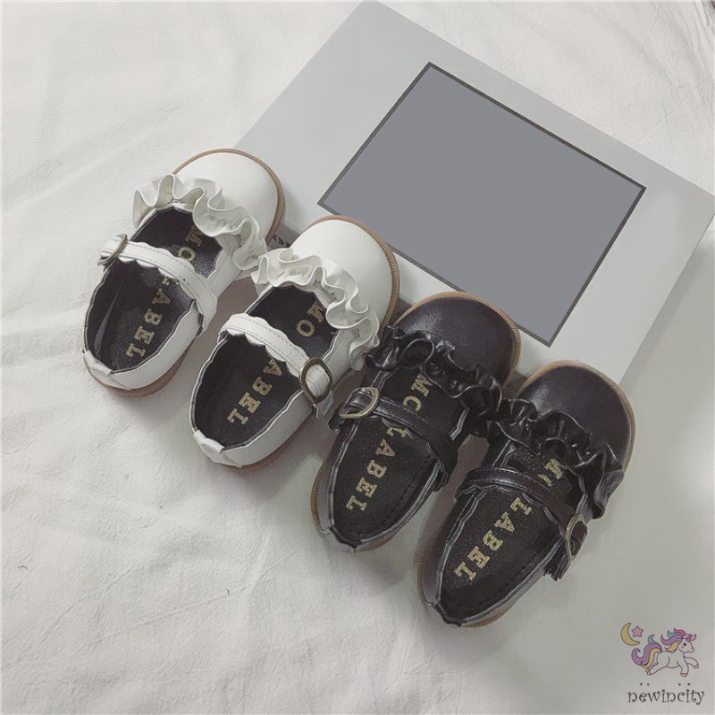 Giày Da Pu Viền Bèo Nhún Xinh Xắn Phong Cách Hàn Quốc Cho Trẻ Em