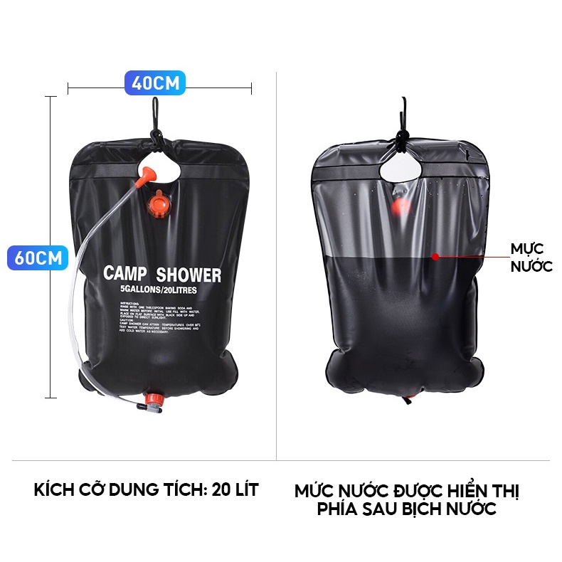 Túi Đựng Nước Tắm Dã Ngoại Có Vòi Xả Dung Tích 20 Lít Có Chức Năng Làm Nóng Nước Bằng Nắng Mặt Trời LY-054