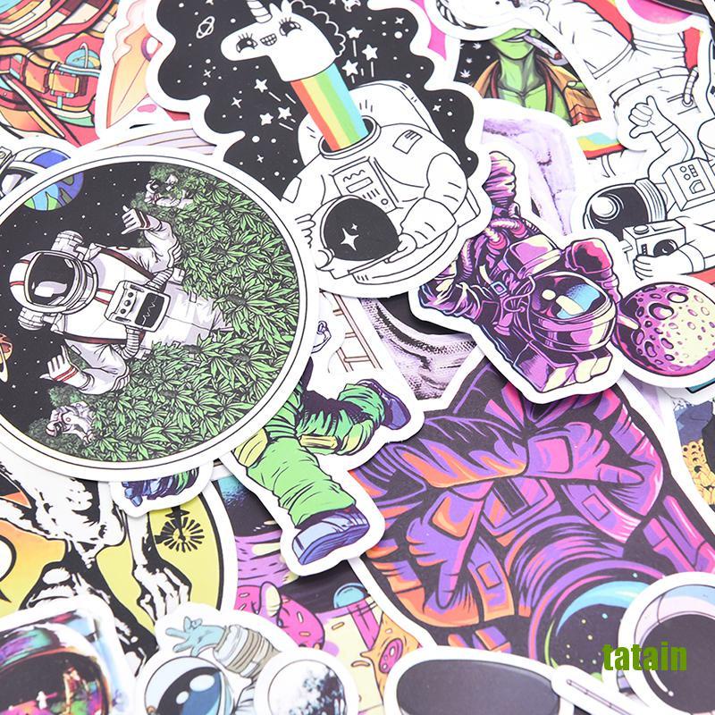 Bộ 50 Miếng Dán Trang Trí Ván Trượt / Laptop / Vali Hình Phi Hành Gia Graffiti Vui Nhộn Diy