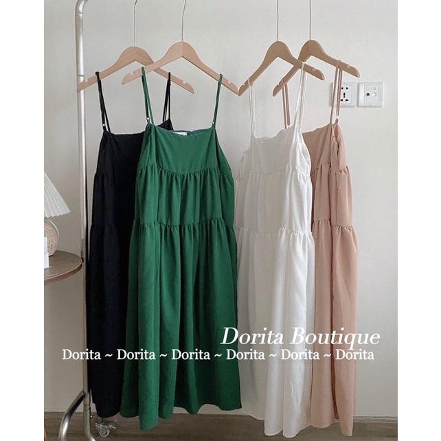 Váy 2 dây babydoll đũi bồng bềnh, Váy hai dây voan bồng bềnh dây điều chỉnh - Dorita Boutique