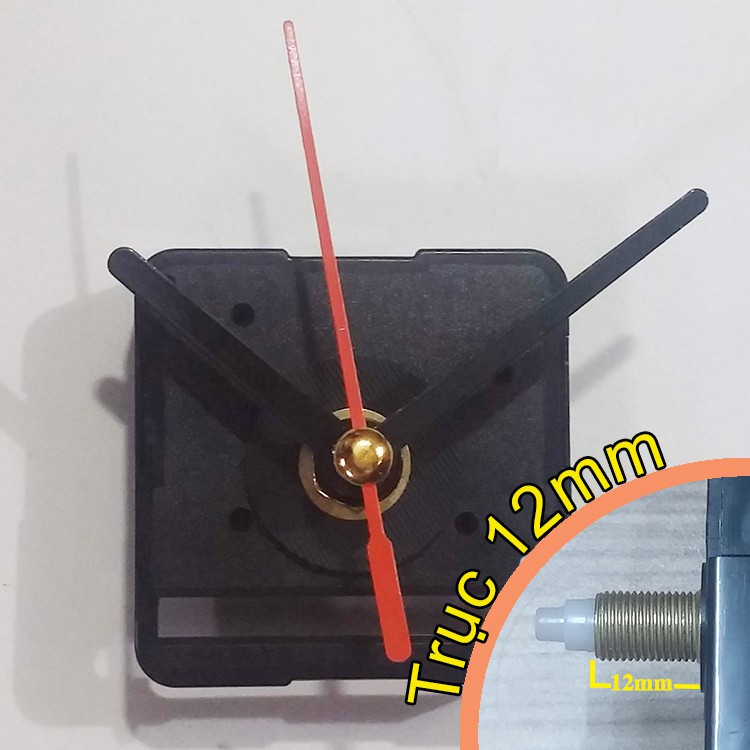 Bộ kim đen thẳng 5cm và Máy đồng hồ treo tường Taiwan loại tốt - Kim trôi trục 12mm