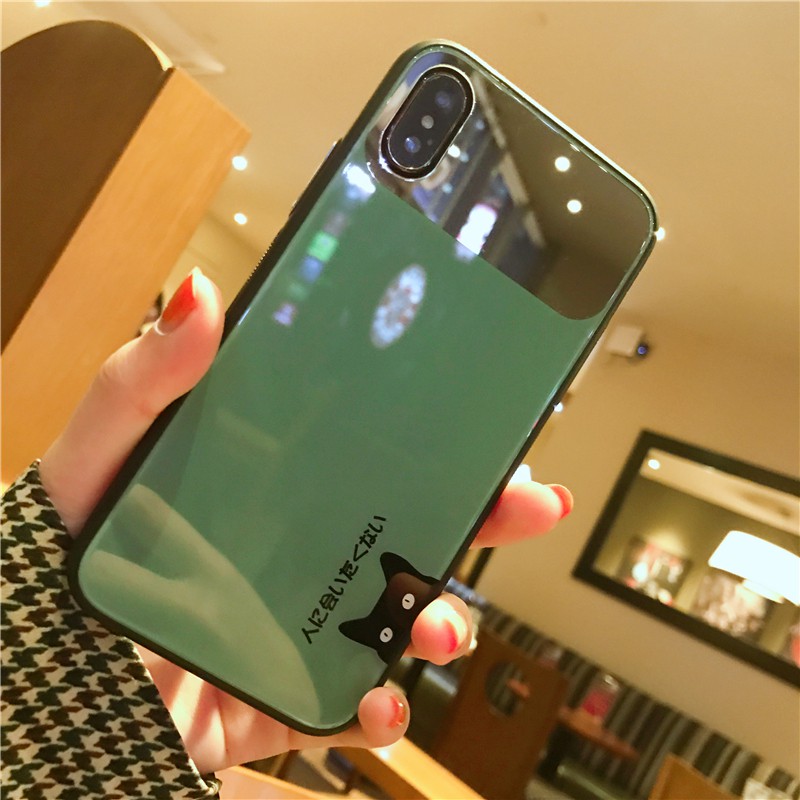 [ IPHONE ] Ốp Lưng Kính Cường Lực Mèo Đen - Lens Gương - K010