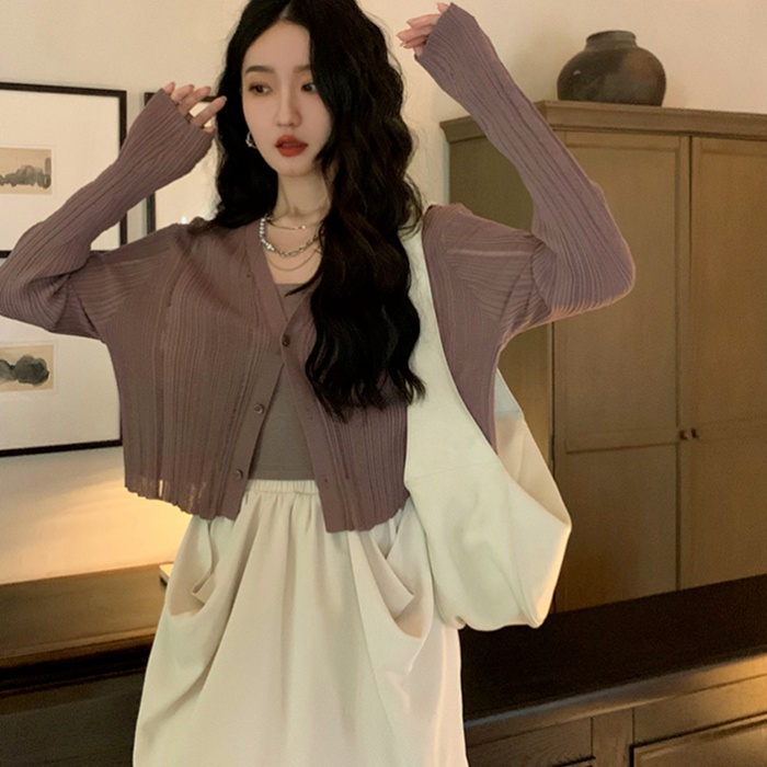 Áo cardigan ZHELIHANGFEI dệt kim cổ chữ V tay dài eo cao thời trang