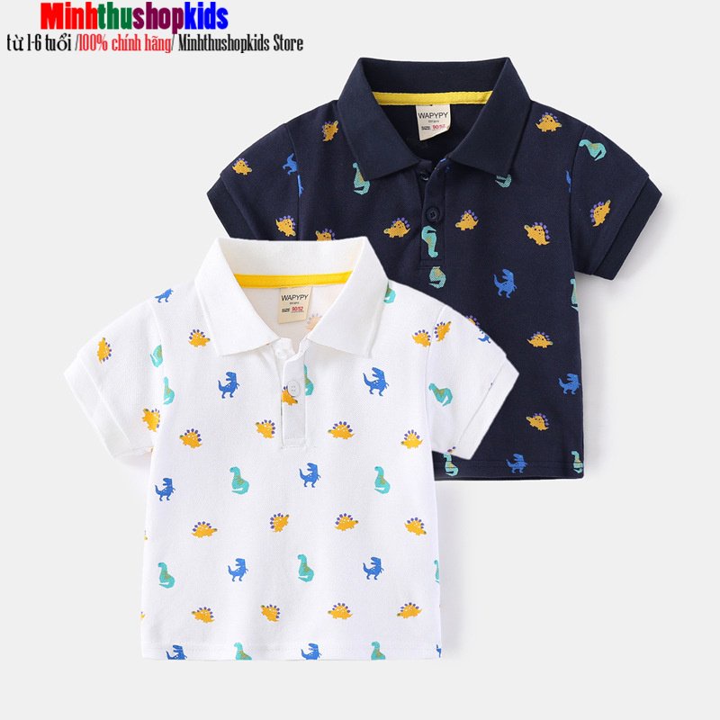 Áo khủng long Polo Wapypy áo có cổ cho bé họa tiết đáng yêu chất cotton hàng xuất Au Mỹ