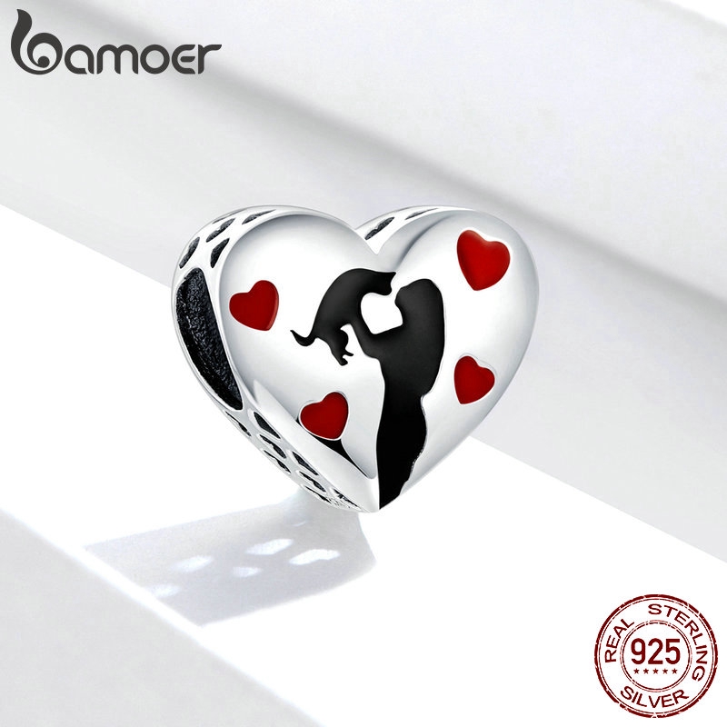 Hạt vòng tay Bamoer SCC1508 làm bằng bạc 925 hình trái tim DIY