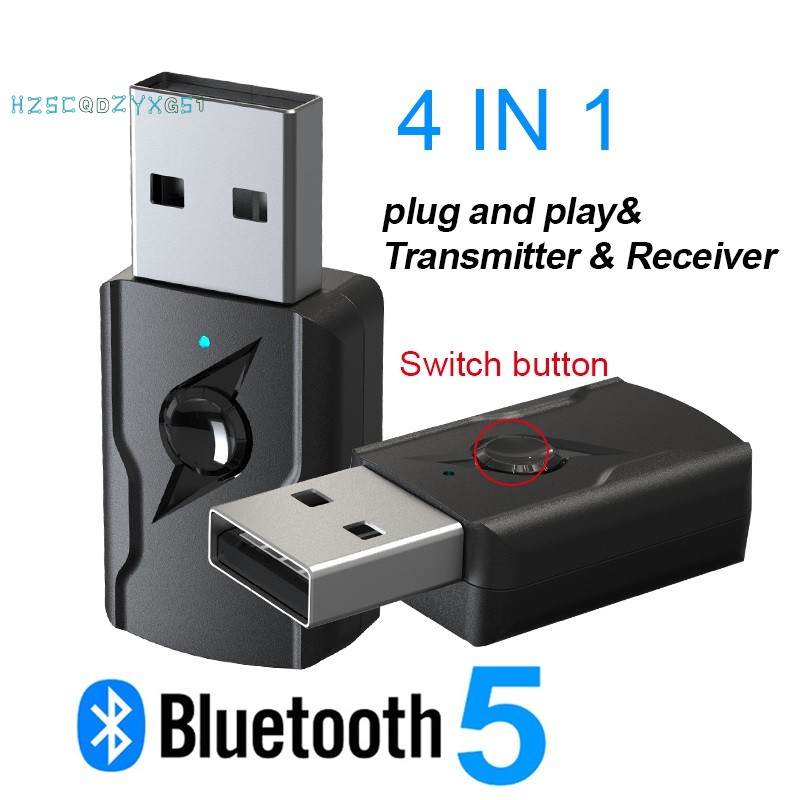 USB Bluetooth 5.0 không dây 4 trong 1 nhận kết nối tín hiệu cổng AUX 3.5mm dành cho bộ loa Bluetooth TV PC trên ô tô