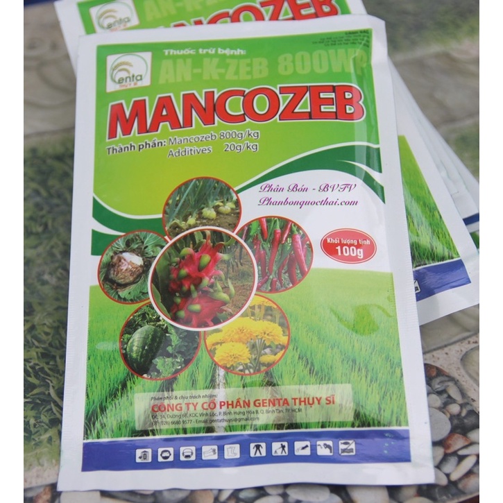 Gói 100g Mancozeb xanh là sản phẩm trừ nấm bệnh phổ rộng tiếp xúc trị và phòng ngừa nhiều loại nấm bệnh hại cây trồng