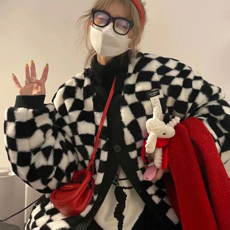 Áo Khoác Lông kẻ caro