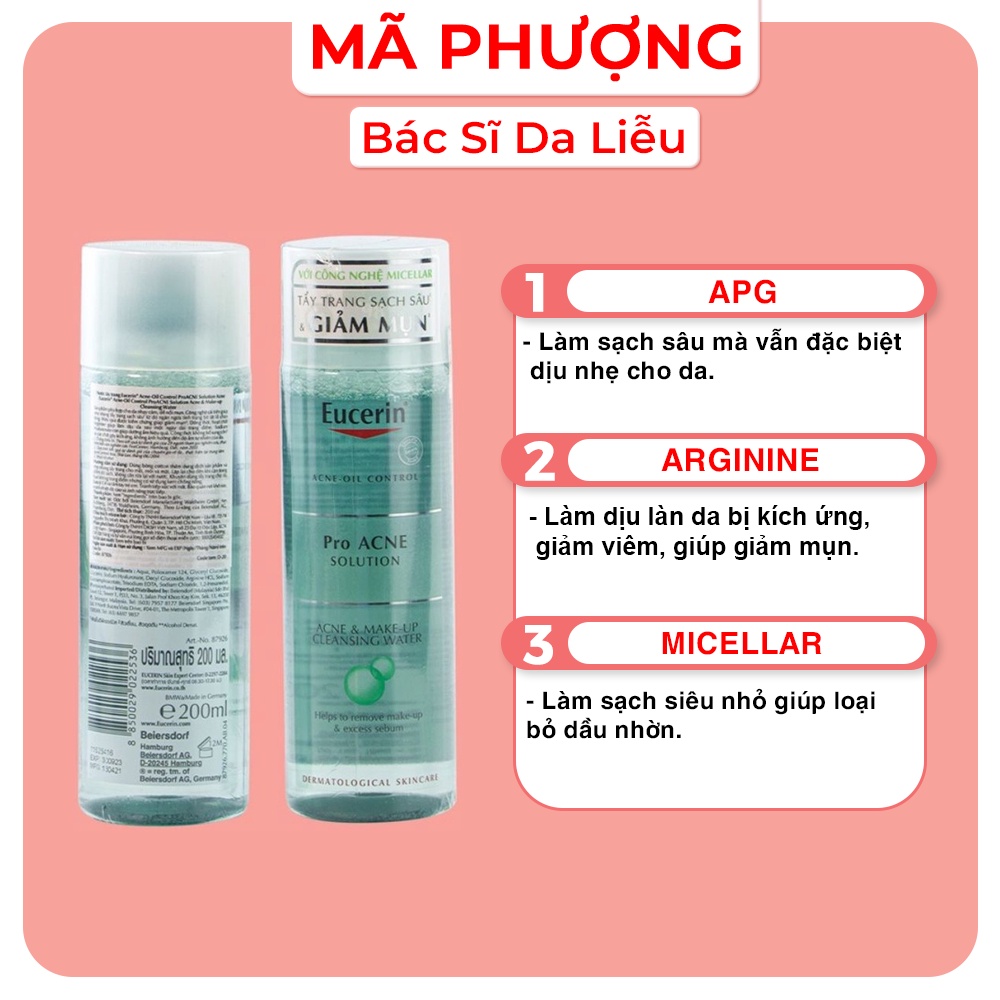 [CHÍNH HÃNG]Nước Tẩy Trang Cho Da Dầu Mụn EUCERIN ProACNE Acne&amp;Makeup Cleansing Water