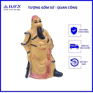 Tượng mini Quan Công cầm đao, Quan Vũ cầm đao, Quan Vân Trường cầm đao, gốm sứ Bát tràng, phụ kiện trang trí hòn non bộ,