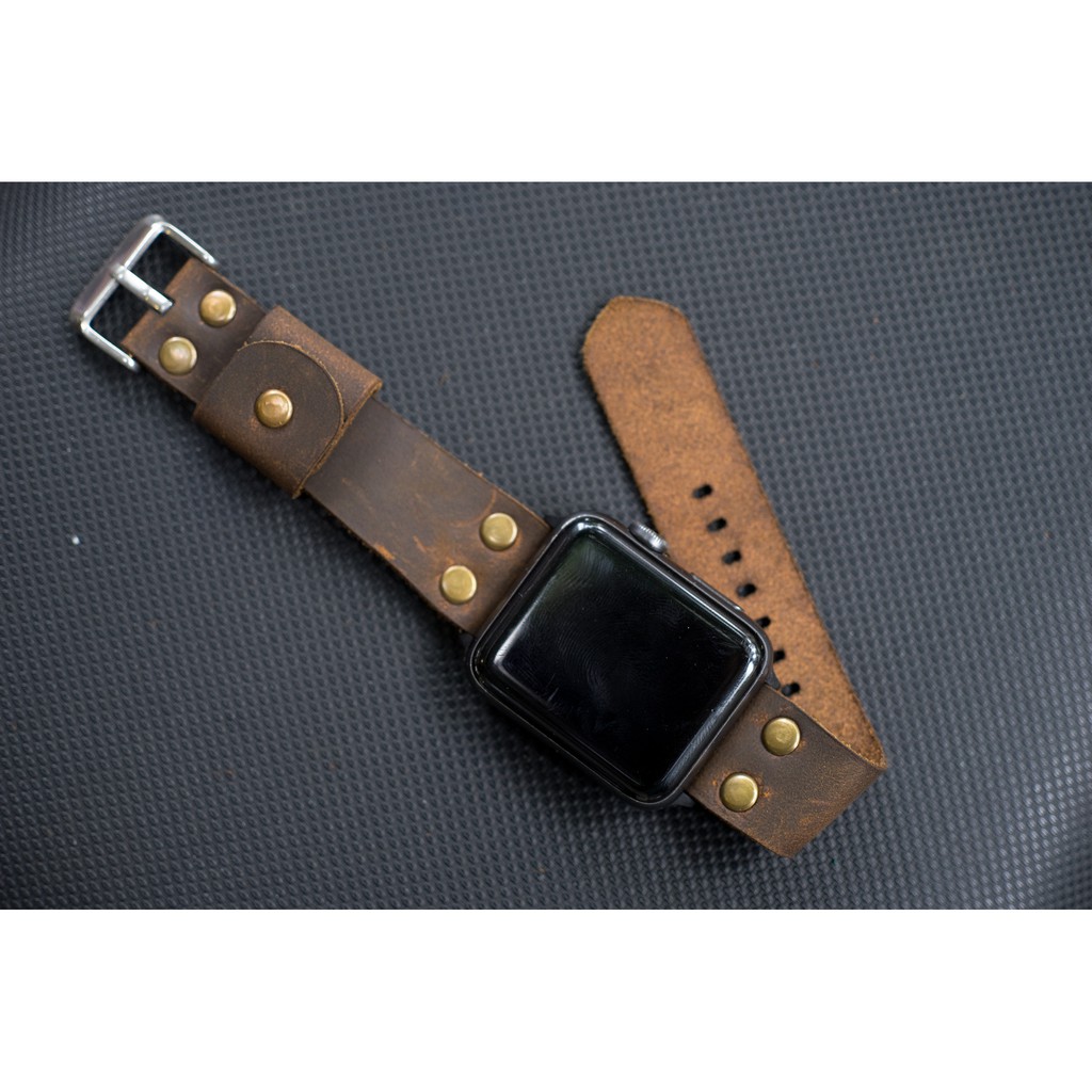 Dây đồng hồ Apple Watch , Iwatch , Iphone Watch Da Bò Sáp Ngựa Điên RAM Leather Pilot Rivet  Bền Đẹp