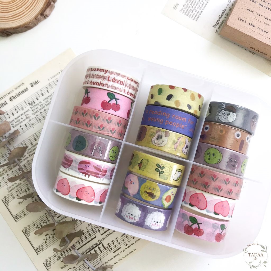 Washi tape cute hình vẽ, chữ viết dễ thương, băng keo giấy nhiều họa tiết màu sắc trang trí sổ tay, dụng cụ học tập