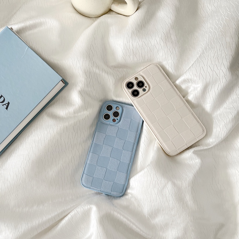 Ốp Điện Thoại Da Viền Silicon Dẻo Họa Tiết Kẻ Ô Đơn Giản Chống Sốc Cho iPhone 14 13 12 11 Pro Max XS XR X 8 7 Plus + SE 2020