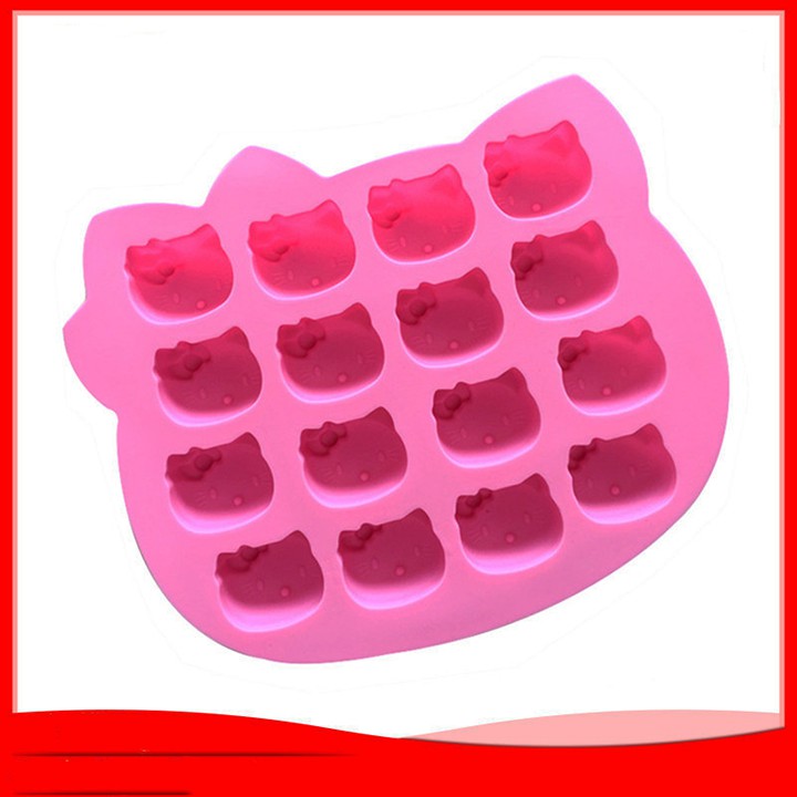 HCM - Khuôn silicon mèo hello kitty 16 viên đổ socola thạch râu câu mini hoặc làm đá viên kute