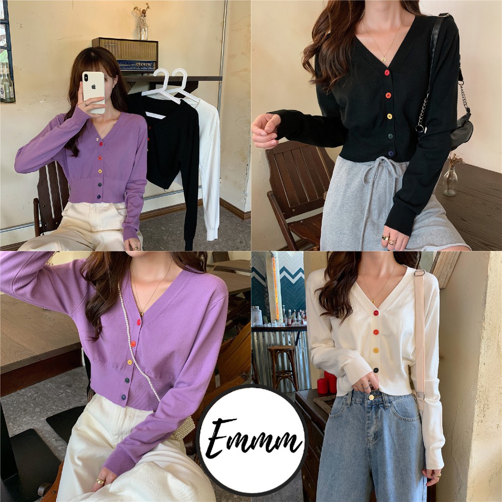 Áo cardigan len nút màu cổ chữ V tay dài freesize phong cách Hàn Quốc trẻ trung cho nữ hàng Quảng Châu