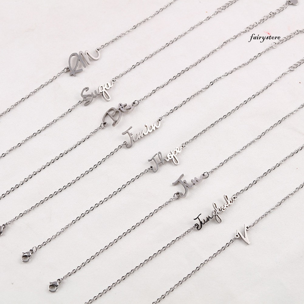 Vòng tay thép không gỉ với mặt dây tên thành viên nhóm nhạc BTS
