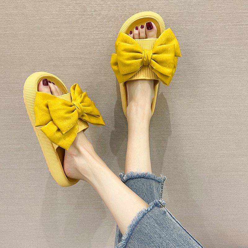 Dép Bánh Mì Nữ Đế Dày Trong Nhà Cute Phối Nơ Cao Su Xịn Chống Trơn Trượt Đi Chơi Dạo Biển Ullzang