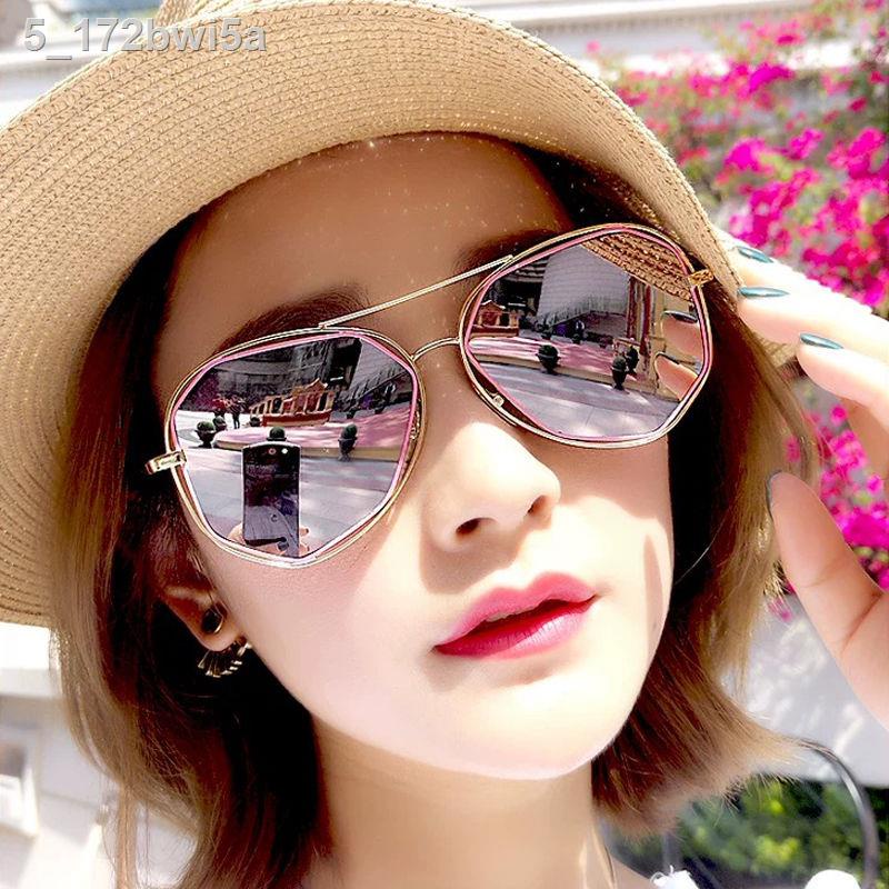 Kính râm nữ mặt tròn màu đỏ lưới chống tia cực tím mới nam