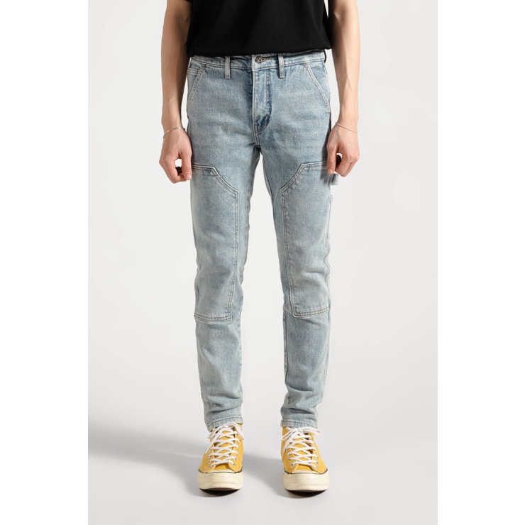 OWL BRAND® DOUBLE KNEE SKINNY JEANS - Quần jeans dài may đắp dáng ôm / Xanh dirty - OWL191021