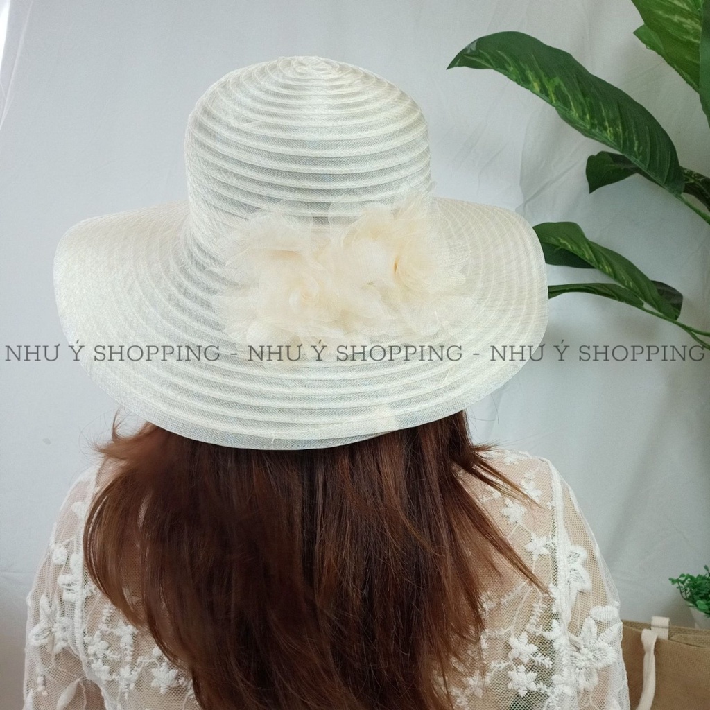 Nón cói, Mũ cói đi biển vành nhỏ cho nữ, chất liệu mũ cói mềm phối hoa (hình chụp thật) -Q12-vành nhỏ 3 màu sọc