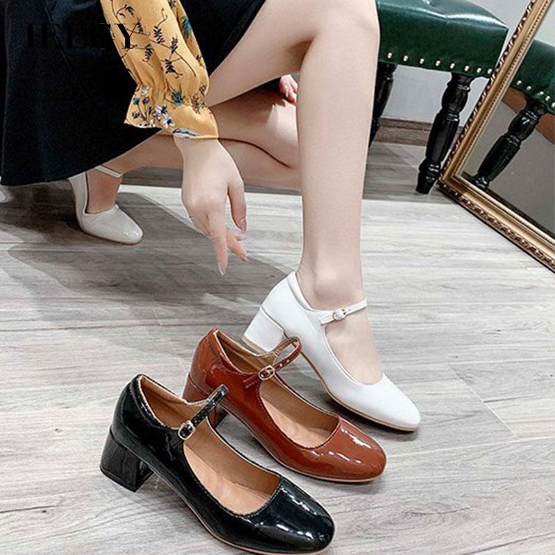 Giày Mary Jane IELGY gót dày vừa cài khóa kiểu retro cho nữ