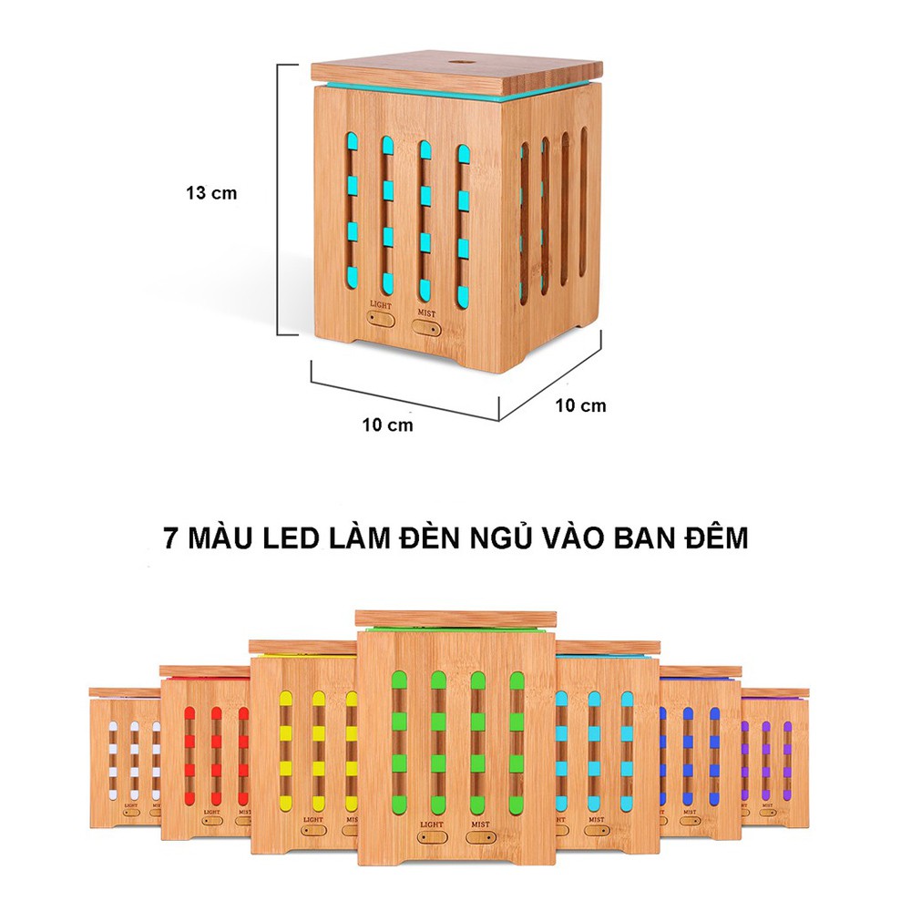 Máy khuếch tán tinh dầu cao cấp gỗ tre tặng kèm 2 chai tinh dầu nguyên chất 10ml sả chanh và bạc hà