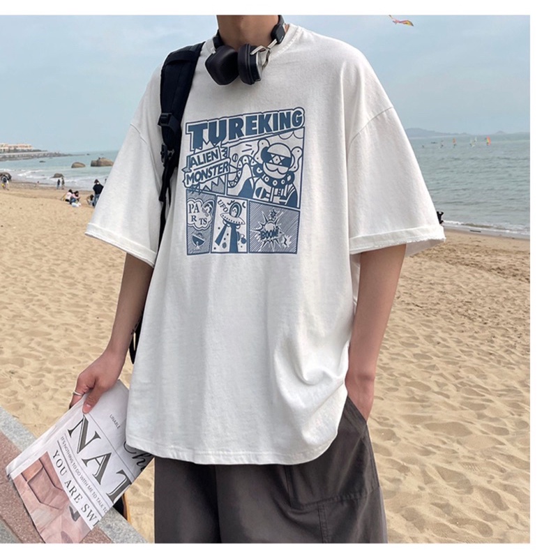 Áo thun tay lỡ nam nữ, áo phông shop cossi form rộng chất cotton in hình REKING