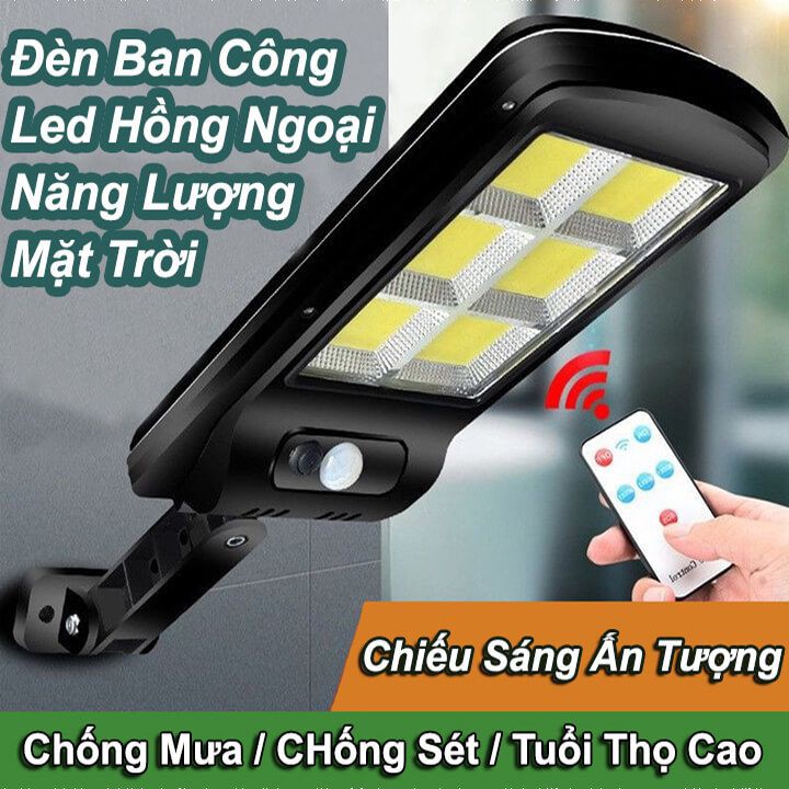 Đèn Năng Lượng Mặt Trời Solar Street Lamp 6 Bóng Cảm Biến Chuyển Động, Kèm Điều Khiển Tắt Bật Từ Xa Chính Hãng