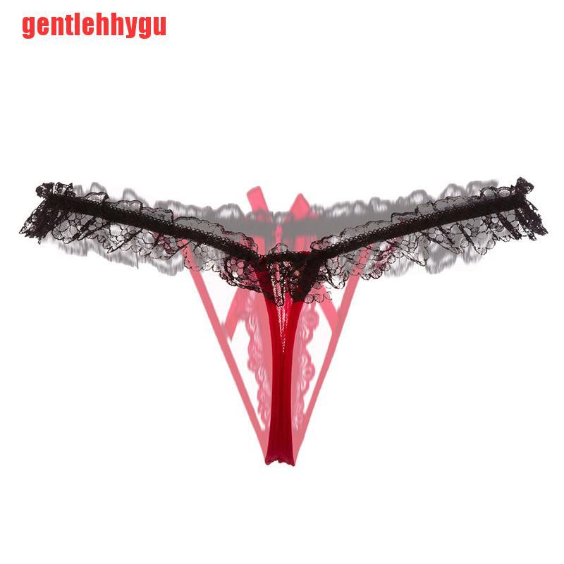 [gentlehhygu]Women Briefs Crotchless Lingerie Panties G-string Transparent Lace Pearl Thong