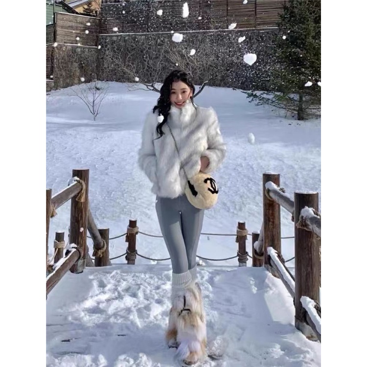 [Giao Ngay] Áo Khoác Lông Cáo Nhân Tạo Ngắn Dày Màu Gradient Thân Thiện Với Môi Trường Phong Cách Hàn Quốc Cho Nữ