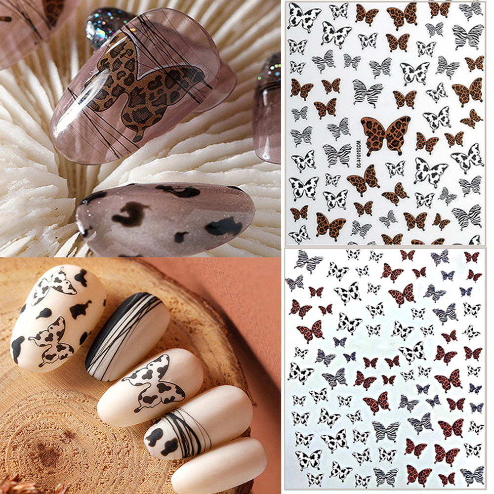 FALLFORBEAUTY Japanese 3D Nail Art Stickers Black Series Adhesive Decal Leopard Butterfly Print Nails Design Manicure Women Girls Ins Style DIY Nail Art Decoration