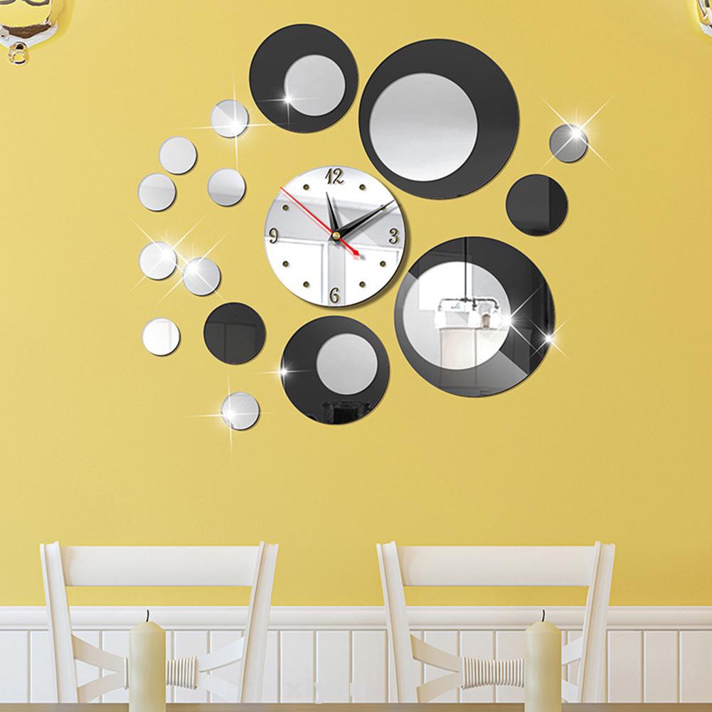 Living Room Battery Operated Quartz Removable Round TV Background Self Adhesive 3D Acrylic Mirror Wall Clock Sticker