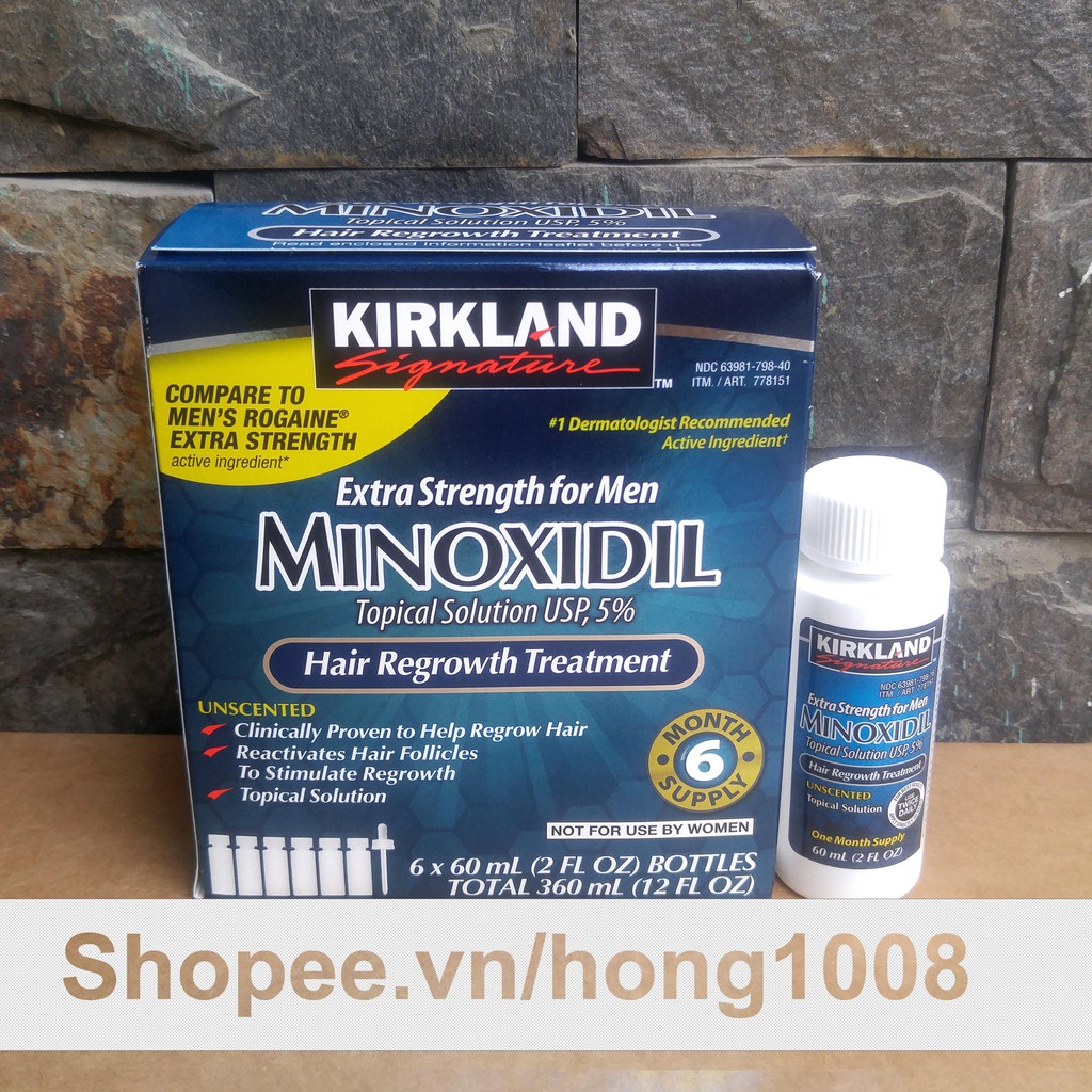 [Hộp gồm 6 chai nhỏ] Dung Dịch hỗ trợ mọc tóc Minoxidil 5 % Kirkland dành cho Nam Giới Của Mỹ