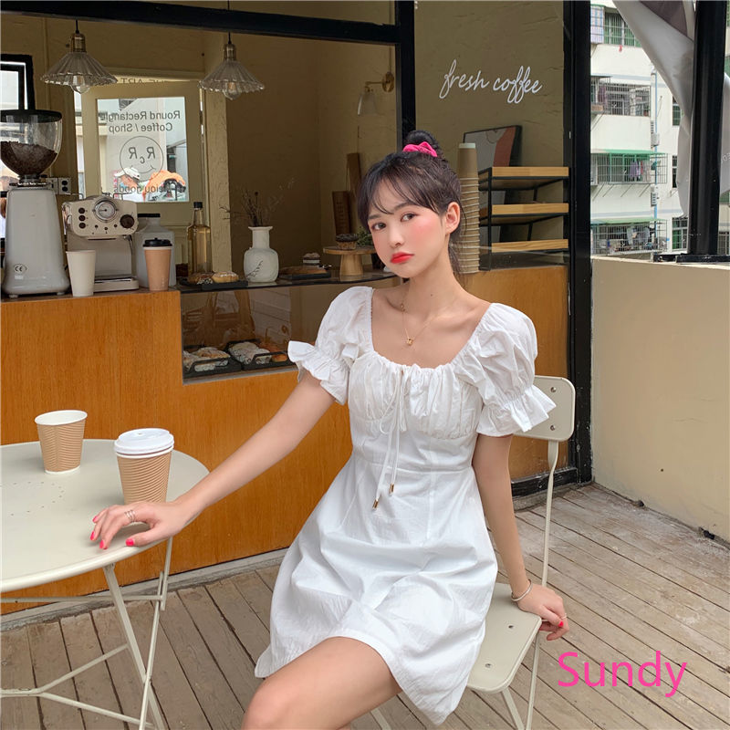 Đầm trắng phối bèo thời trang mùa hè cho nữ