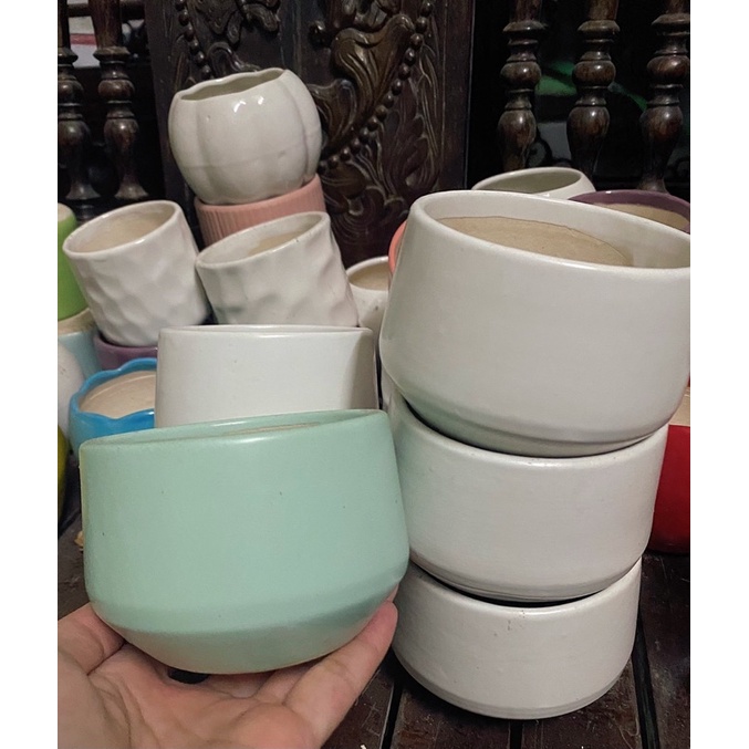 Chậu sứ men đẹp hình cái chén, cái bát trồng cây cảnh( Ảnh thật)