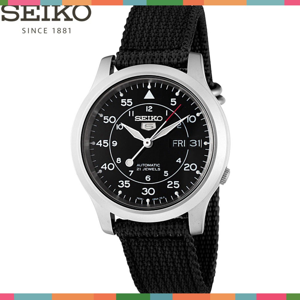 Đồng hồ nam Chính Hãng Seiko 5 Quân Đội SNK809K2S - Máy Cơ Dây Nato - Mặt Đen - Chống