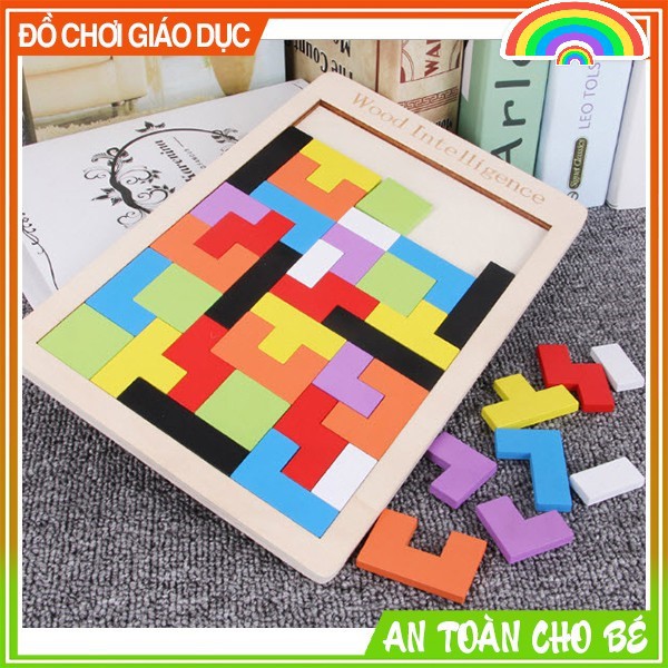 Đồ Chơi Thông Minh, Đồ Chơi Xếp Hình Trí Tuệ Xếp Gạch Gỗ Tetris Size Đại 27cm x 18cm