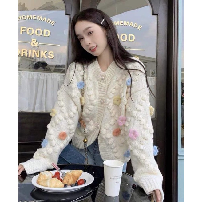 Áo cardigan len đính hoa hàng thiết kế kiểu Hàn Quốc mẫu mới 2022