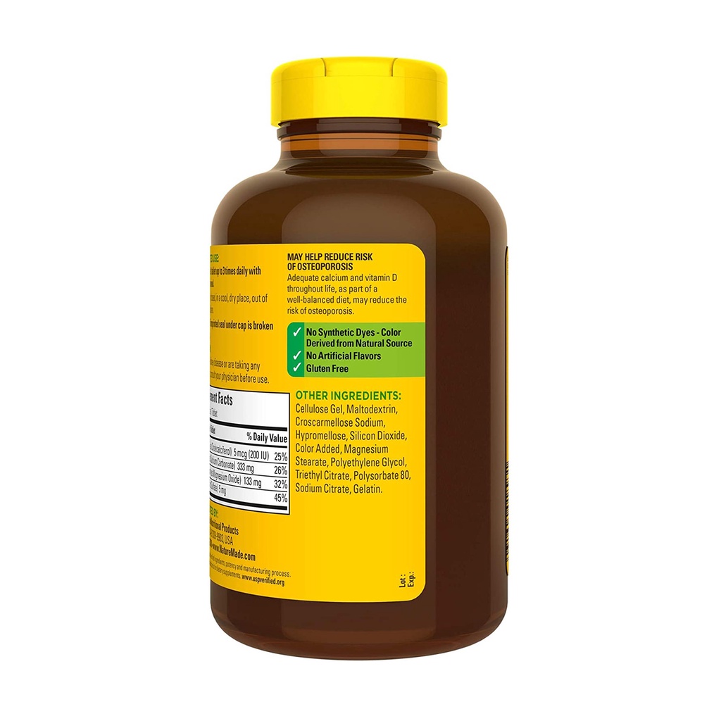 Viên uống bổ sung canxi Nature Made Calcium Magnesium Zinc With vitamin D 300 của Mỹ