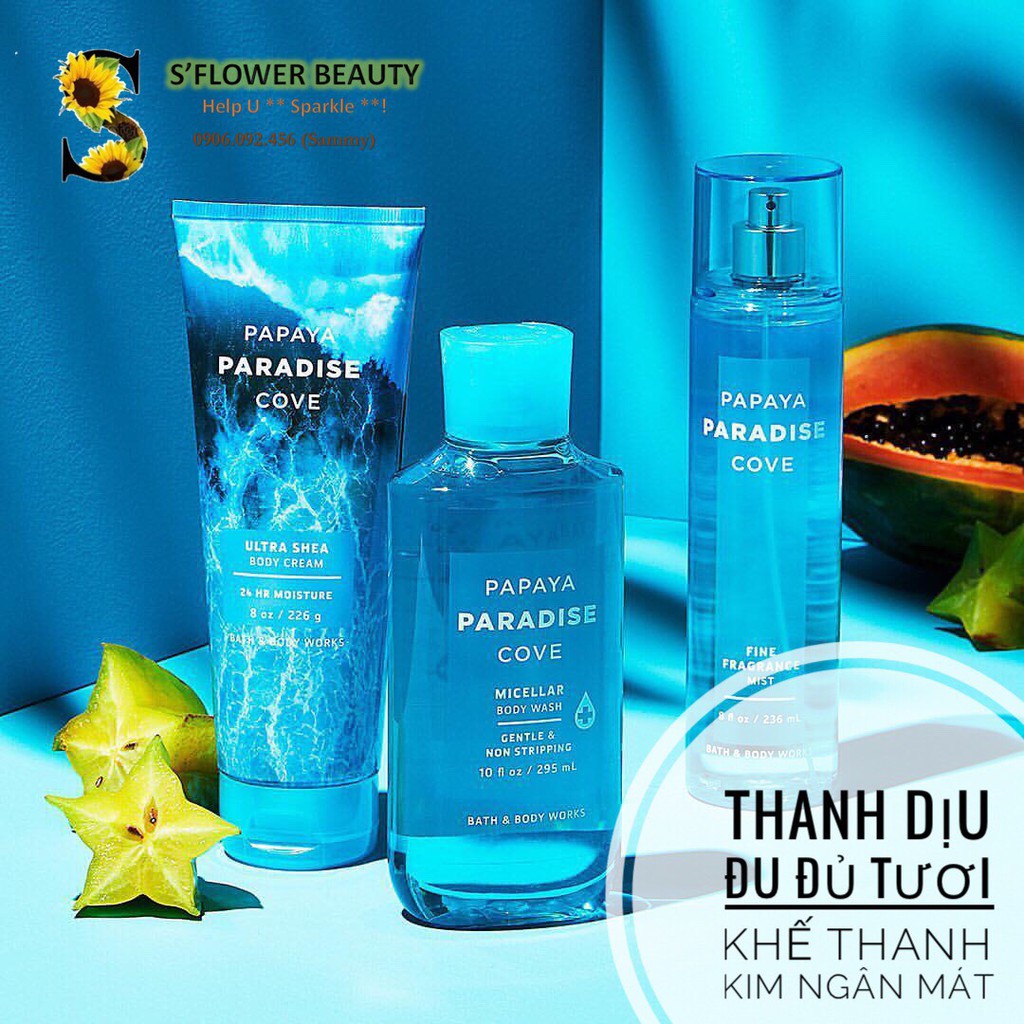 Gel Tắm Dưỡng Thể Xịt Thơm Toàn Thân Bath &amp; Body Works | Under Water Oasis | Papaya Paradise  | Pink Coconut Calypso