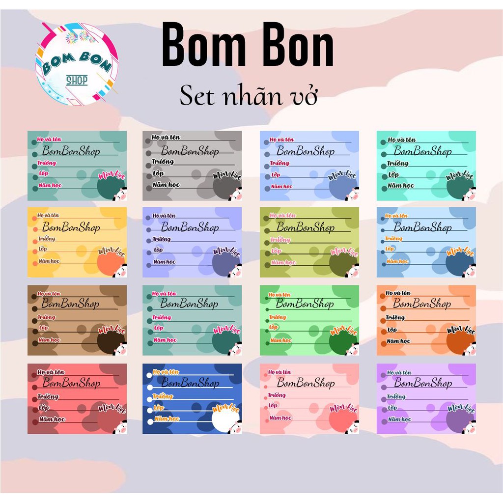 Set 16 nhãn vở thiết kế, dán tập có keo dán sẵn. Đọc kỹ mô tả.