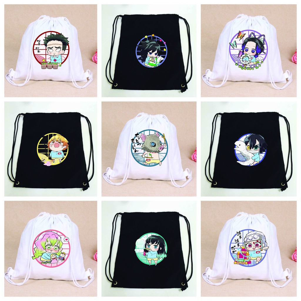 Balo túi dây rút in hình Kimetsu no Yaiba Thanh Gươm Diệt Quỷ chibi 2 mẫu anime thời trang nam nữ tiện lợi xinh xắn