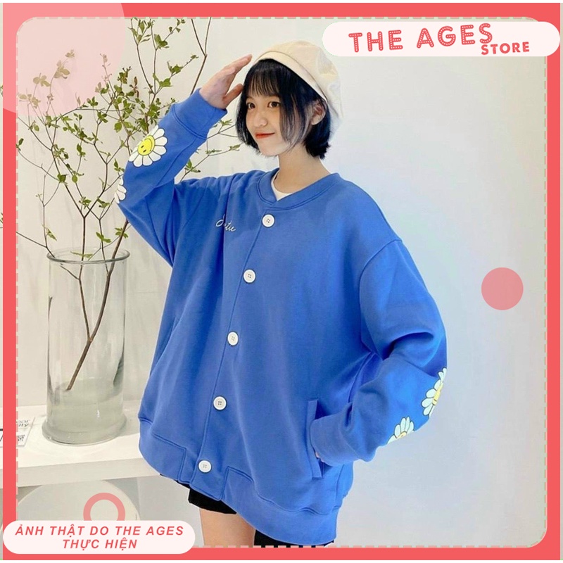 Áo khoác cardigan nữ form rộng Hoa Hướng Dương [THE AGES], áo khoác nỉ cardigan unisex ulzzang hàn quốc | BigBuy360 - bigbuy360.vn