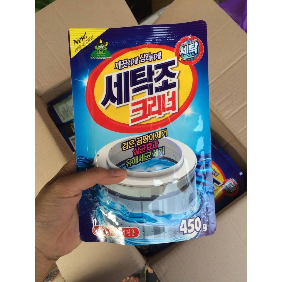 (𝗚𝗶𝗮́ 𝗦𝗶̉) Gói bột tẩy vệ sinh lồng máy giặt Hàn quốc siêu sạch 450G