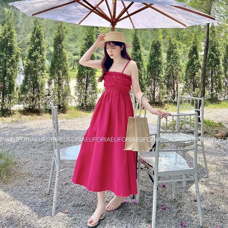 Đầm Maxi 2 Dây Phối Viền Bèo Dễ Thương