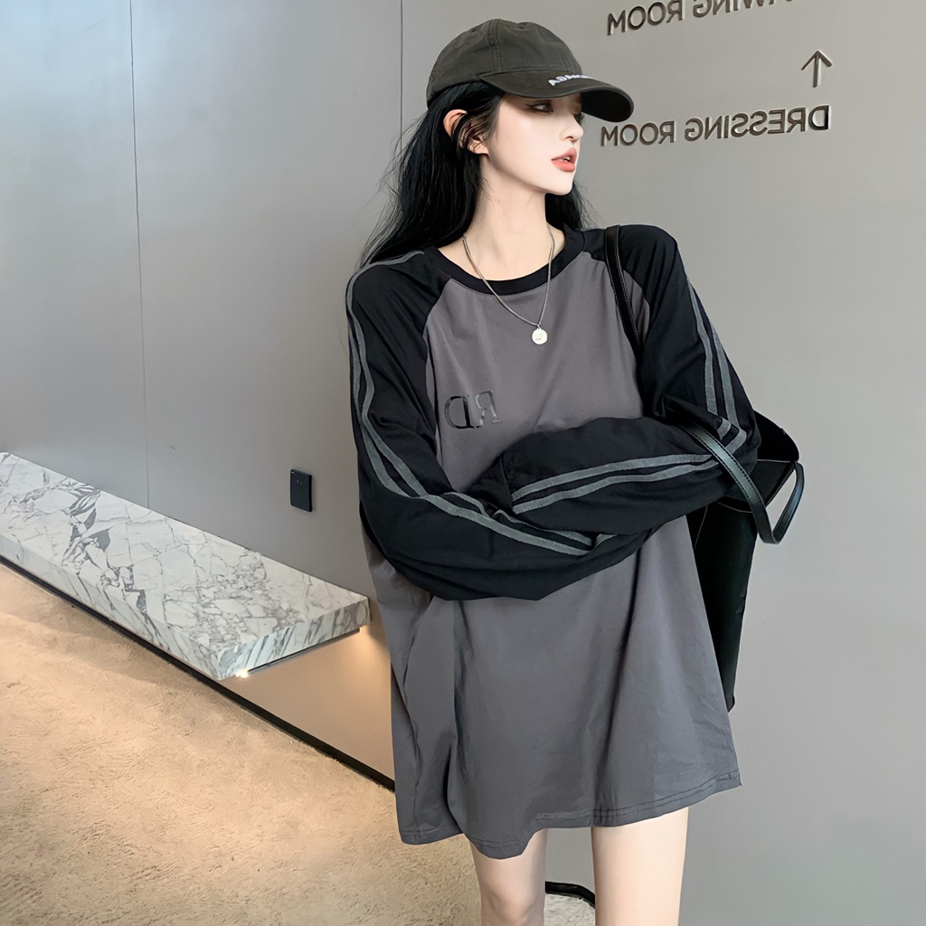 Áo Thun Dài Tay Viền Kẻ Hàn Quốc, Dáng Basic, Freesize Dưới 65Kg, Có Quà Tặng Kèm